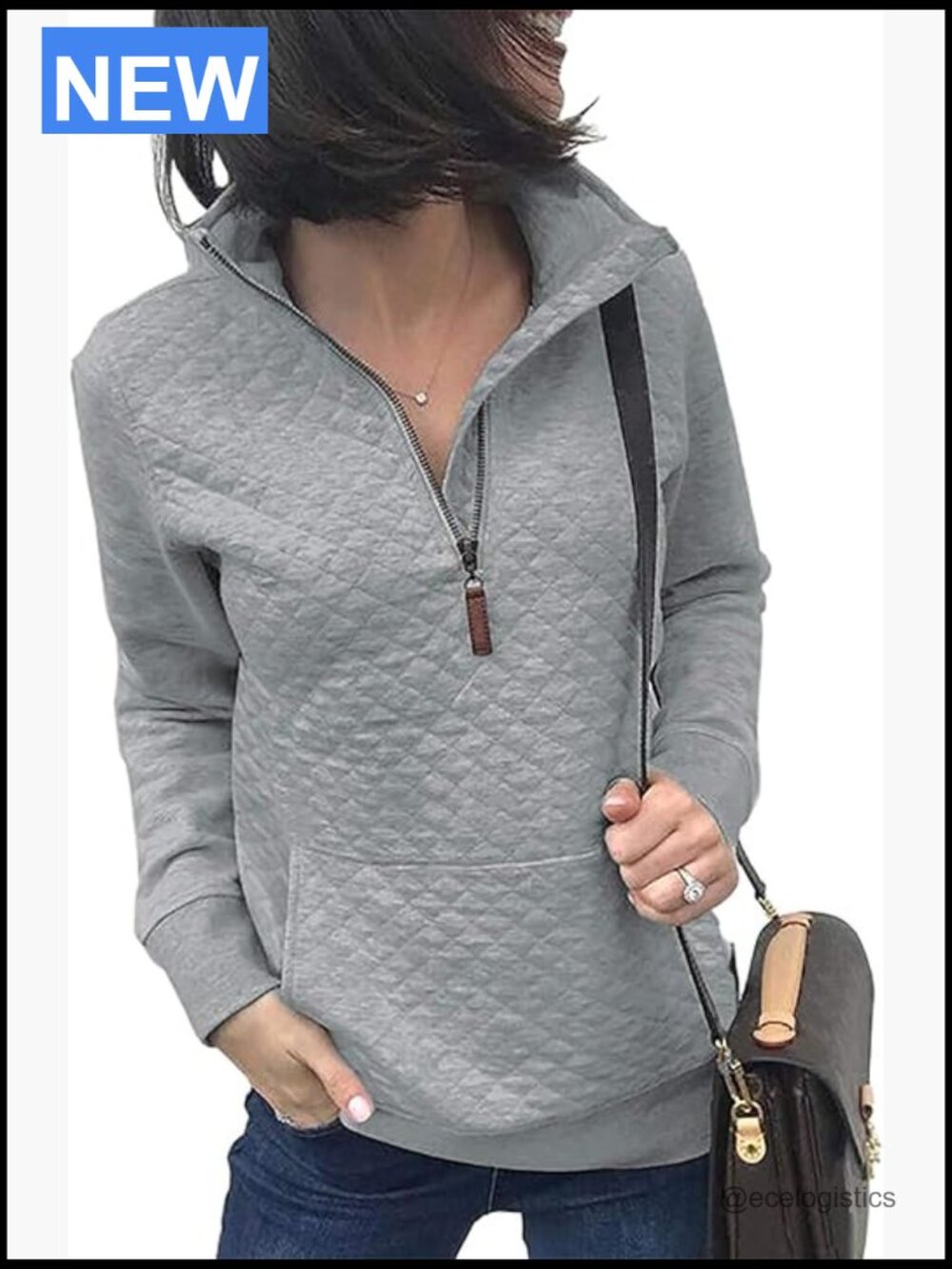 Women's Quilted Pattern Lightweight Zip Long Sleeve Sweatshirt Pullover Top